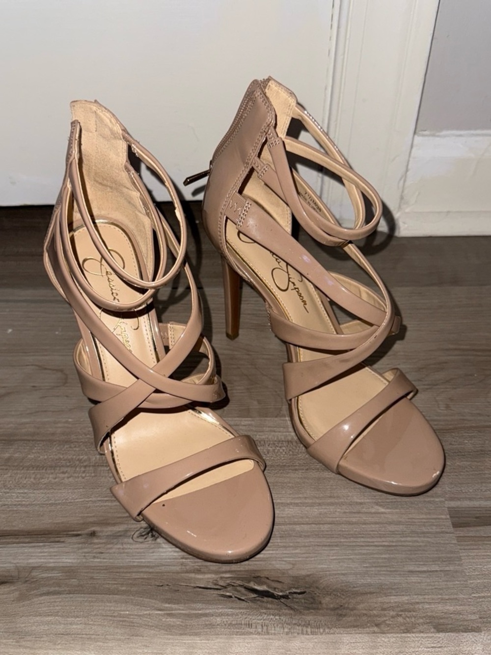Jessica Simpson Patent Nude Strappy High Heels